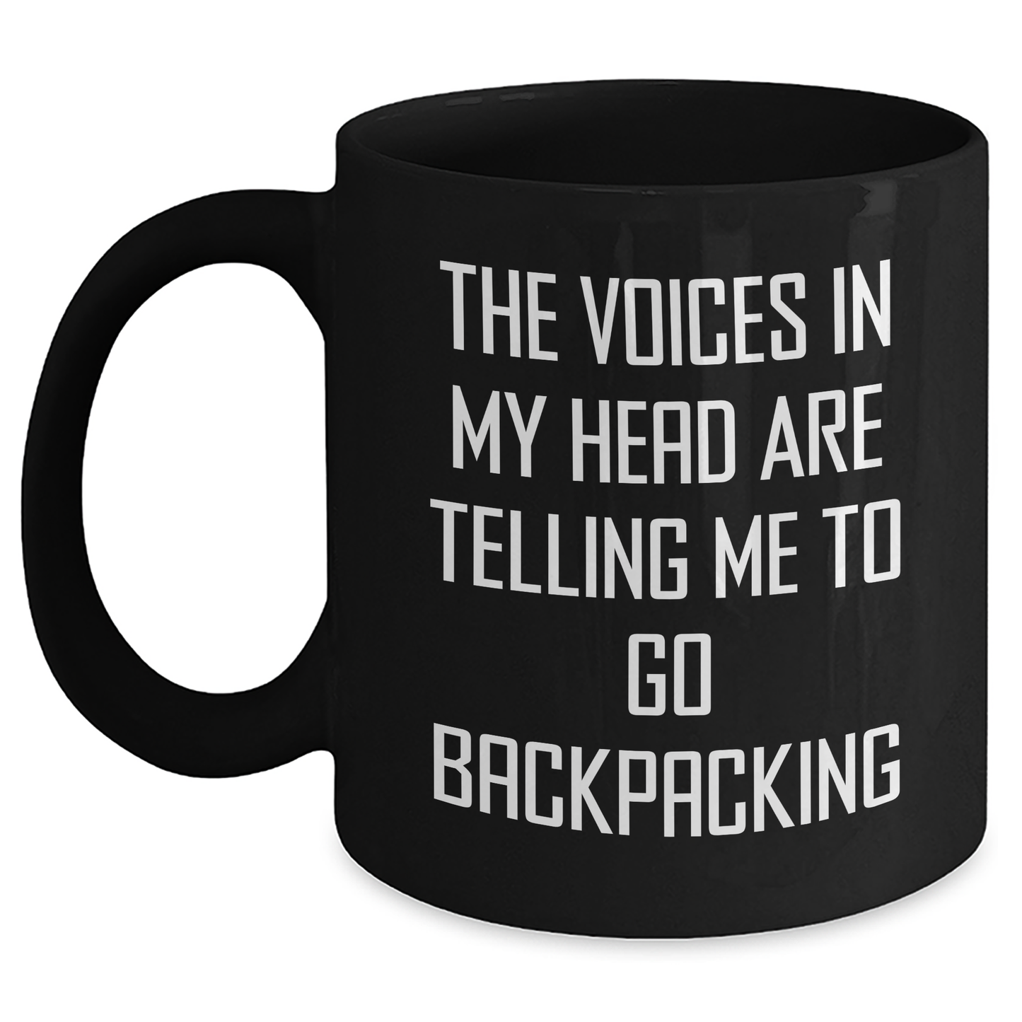 Funny Backpacking Gifts - 'The Voices In My Head Are Telling Me To Go Backpacking' Black Coffee Mug for Mom's Day from Friends, Perfect for Women and Men Backpackers - Main