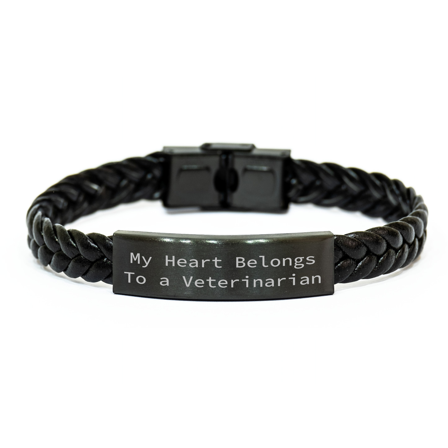 'My Heart Belongs To A Veterinarian' Interlaced Leather Bracelet, Gifts from Family to Veterinarian, Unique Father's Day Unique Gifts - Image 1