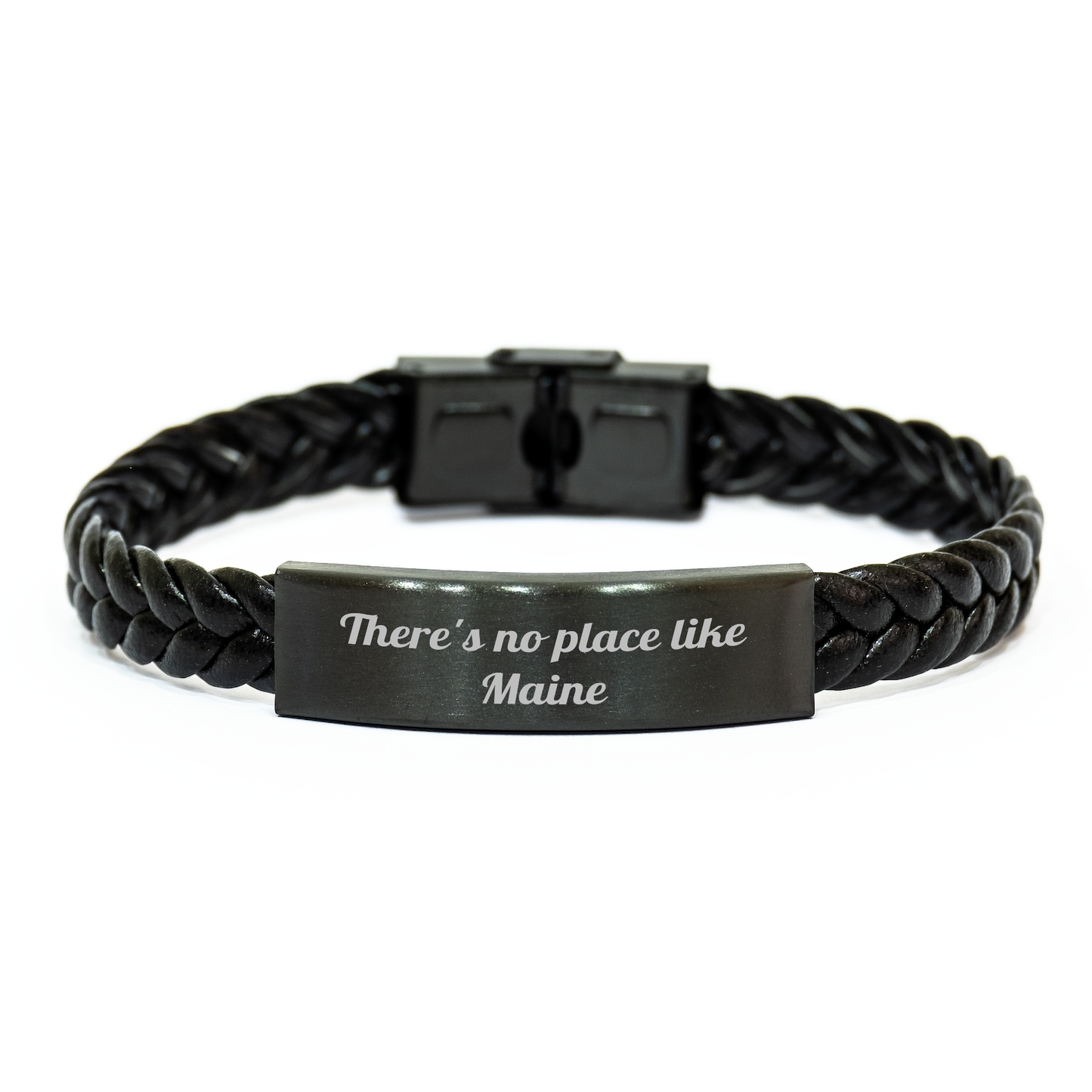 Maine Enthusiasts' Favorite Gifts: 'There's No Place Like Maine' Interlaced Leather Bracelet for Men, 7.87 inches, Stainless Steel and PU Leather Combination, Gifts from Family to Friends - Image 1