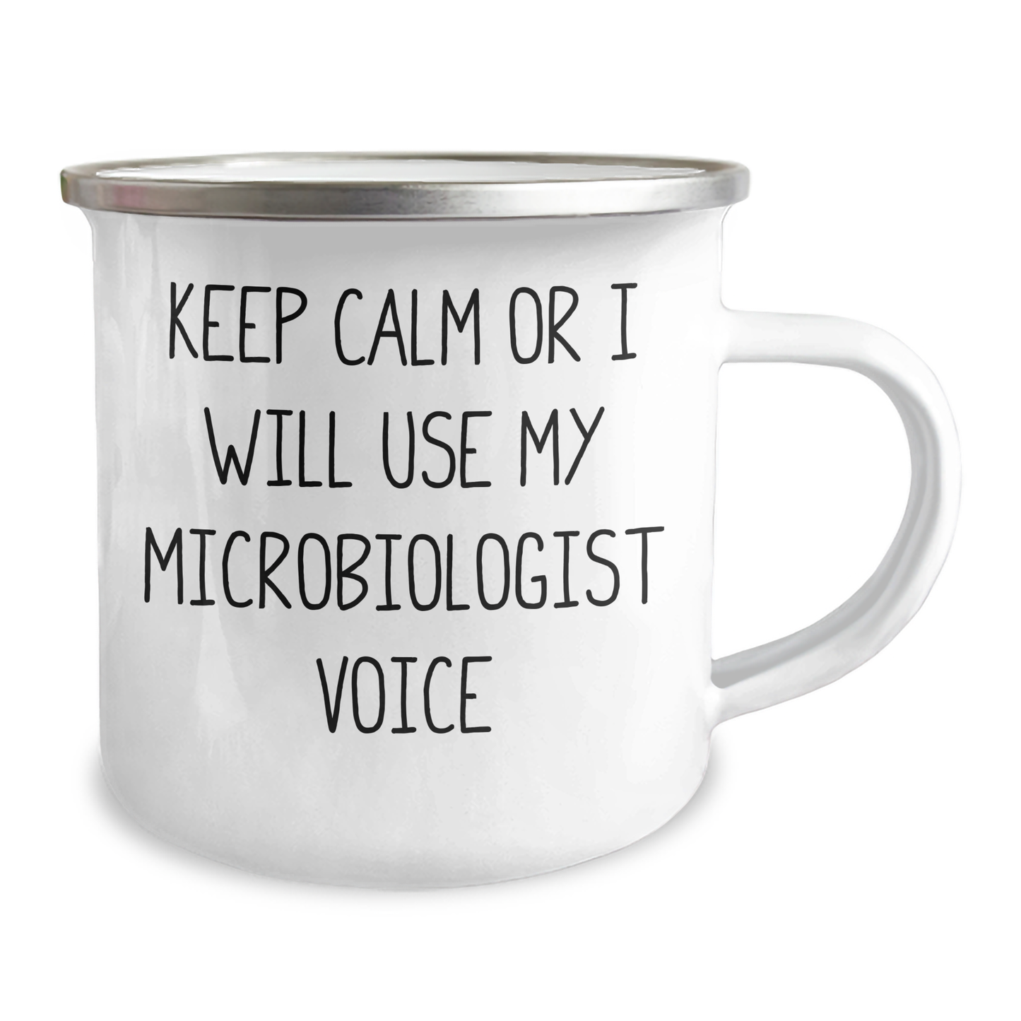 Funny Microbiologist Gifts from Men to Friends - Keep Calm or I'll Use My Microbiologist Voice Camping Mug, Stainless Steel with Enamel Finish, 12 oz for Father's Day - Image 2
