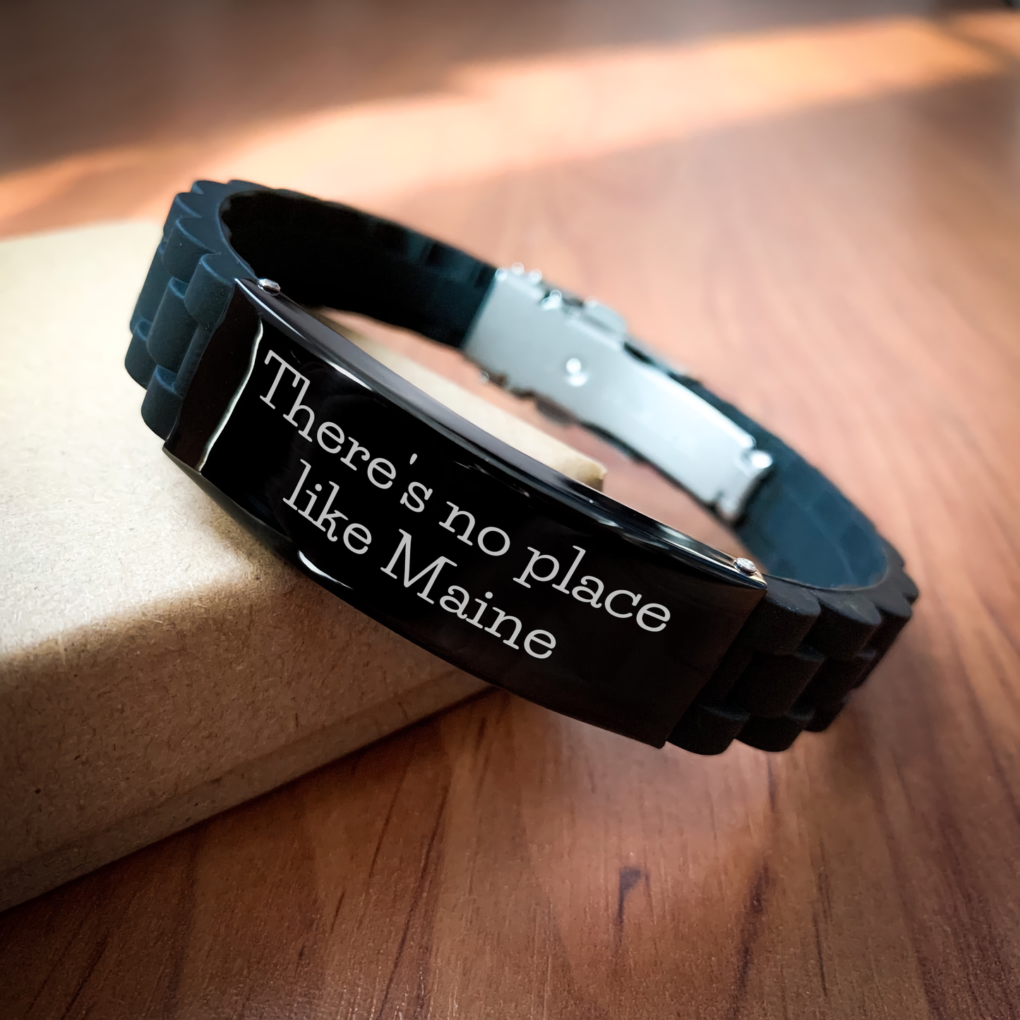 Funny Maine Quote Glide lock Clasp Bracelet Gifts for Men from Family - Adjustable Black Stainless Steel Silver Silicone Jewelry for Father's Day - Image 2