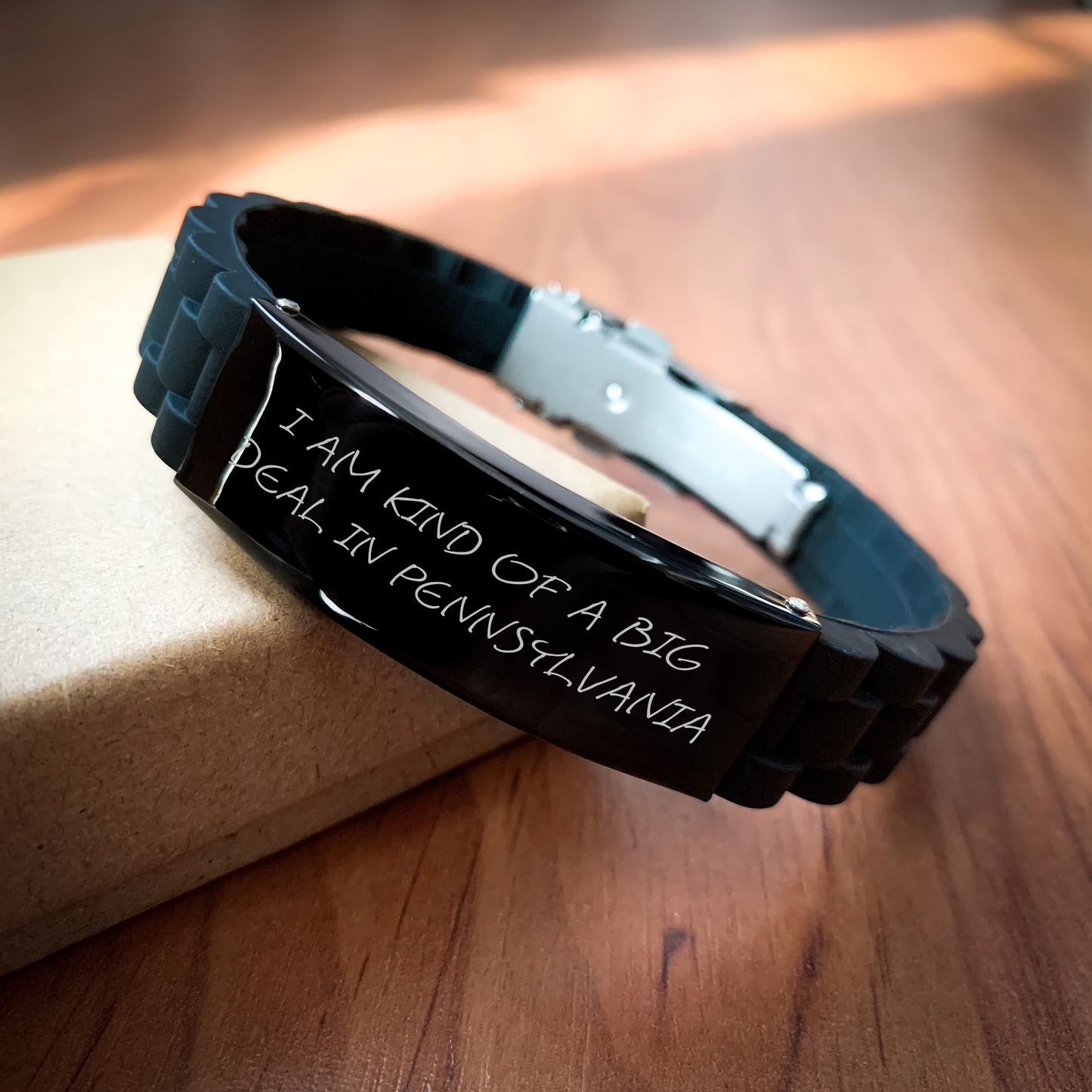 Pennsylvania Gift, Funny Quote, Glide lock Clasp Black Stainless Steel Adjustable Silicone Jewelry, Gifts from Friends to Pennsylvania Women, Perfect Mother's Day Unique Gifts for Pennsylvania Moms - Image 2