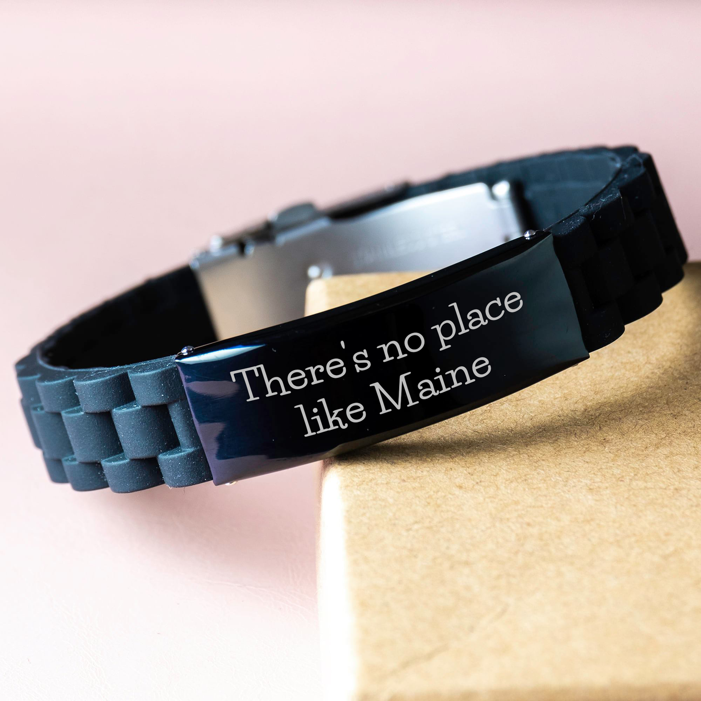 Funny Maine Quote Glide lock Clasp Bracelet Gifts for Men from Family - Adjustable Black Stainless Steel Silver Silicone Jewelry for Father's Day - Image 3