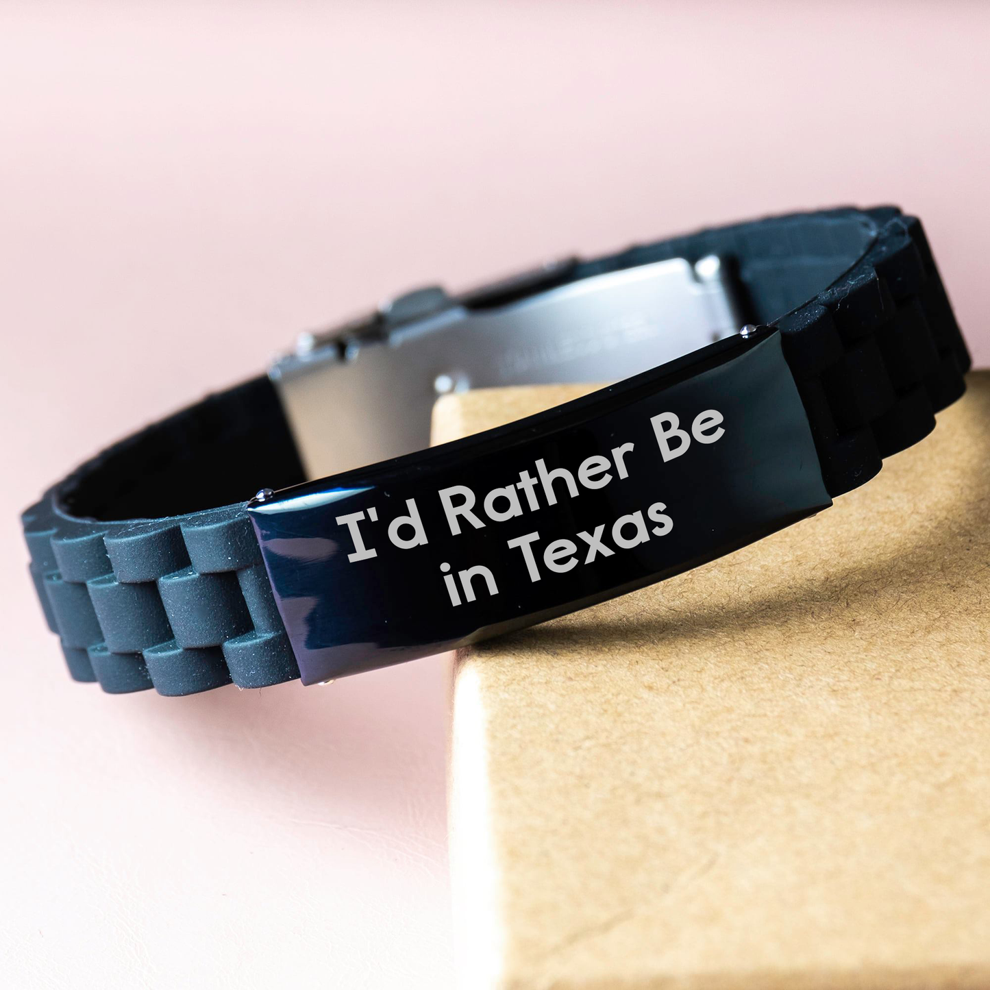 Funny Texas Gifts: I'd Rather Be In Texas Glide lock Clasp Bracelet for Women, Adjustable Black Stainless Steel and Silicone, Mother's Day Unique Gifts from Friends - Image 3