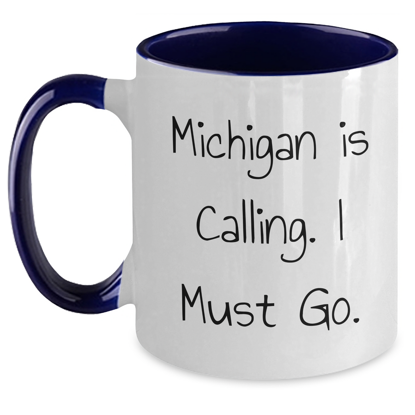 Funny Michigan Gifts for Men from Friends - Two Tone Coffee Mug, 'Michigan Is Calling. I Must Go.' Quote, Graduation Unique Gifts - Main