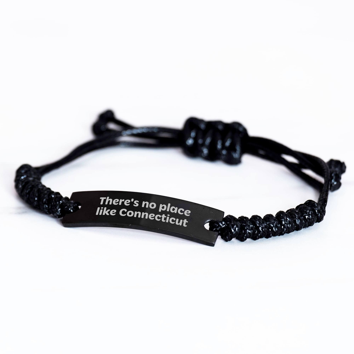 Gifts from Connecticut, Inspirational Rope Bracelet for Men, There's No Place Like Connecticut Quote, Unique Father's Day Unique Gift for Dad, Adjustable Black Rope Jewelry - Image 2