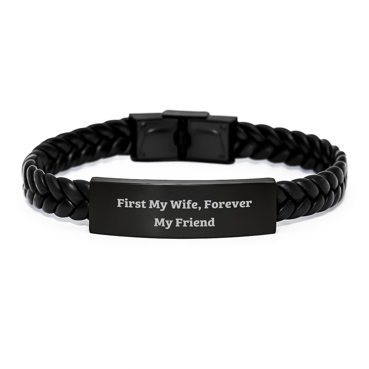 'First My Wife, Forever My Friend' Interlaced Leather Wife Bracelet, Gifts from Husband, Unique Graduation Gift for Wife, 7.87 inches Long, Stainless Steel and PU Leather Combination - Image 1