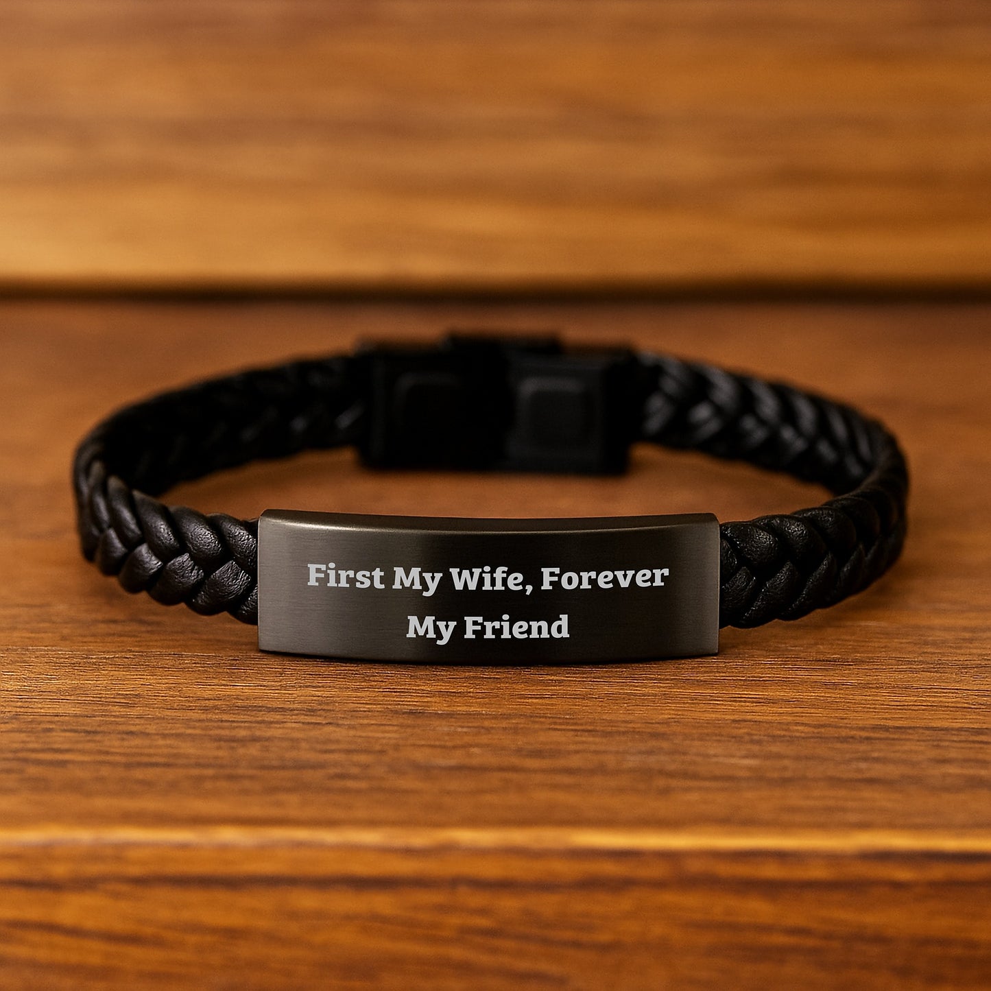 'First My Wife, Forever My Friend' Interlaced Leather Wife Bracelet, Gifts from Husband, Unique Graduation Gift for Wife, 7.87 inches Long, Stainless Steel and PU Leather Combination - Image 2