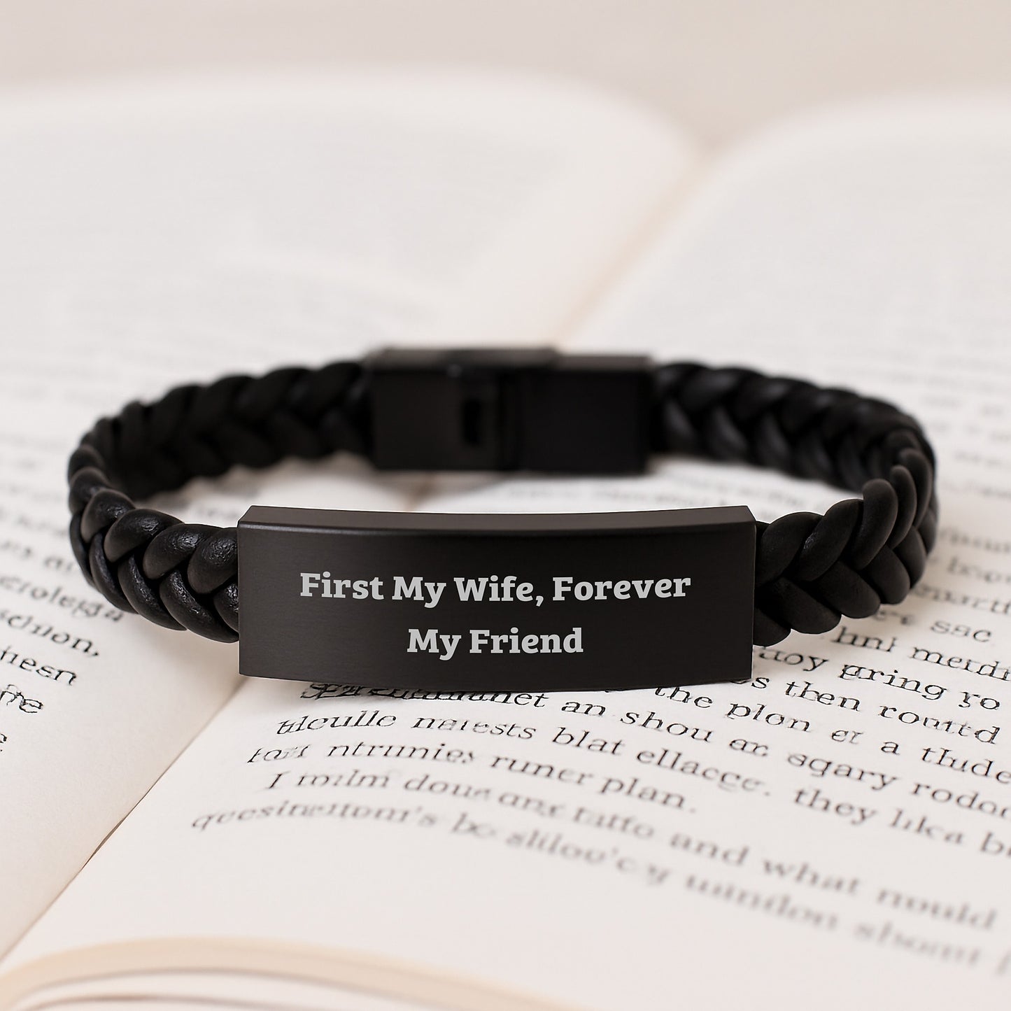 'First My Wife, Forever My Friend' Interlaced Leather Wife Bracelet, Gifts from Husband, Unique Graduation Gift for Wife, 7.87 inches Long, Stainless Steel and PU Leather Combination - Image 3