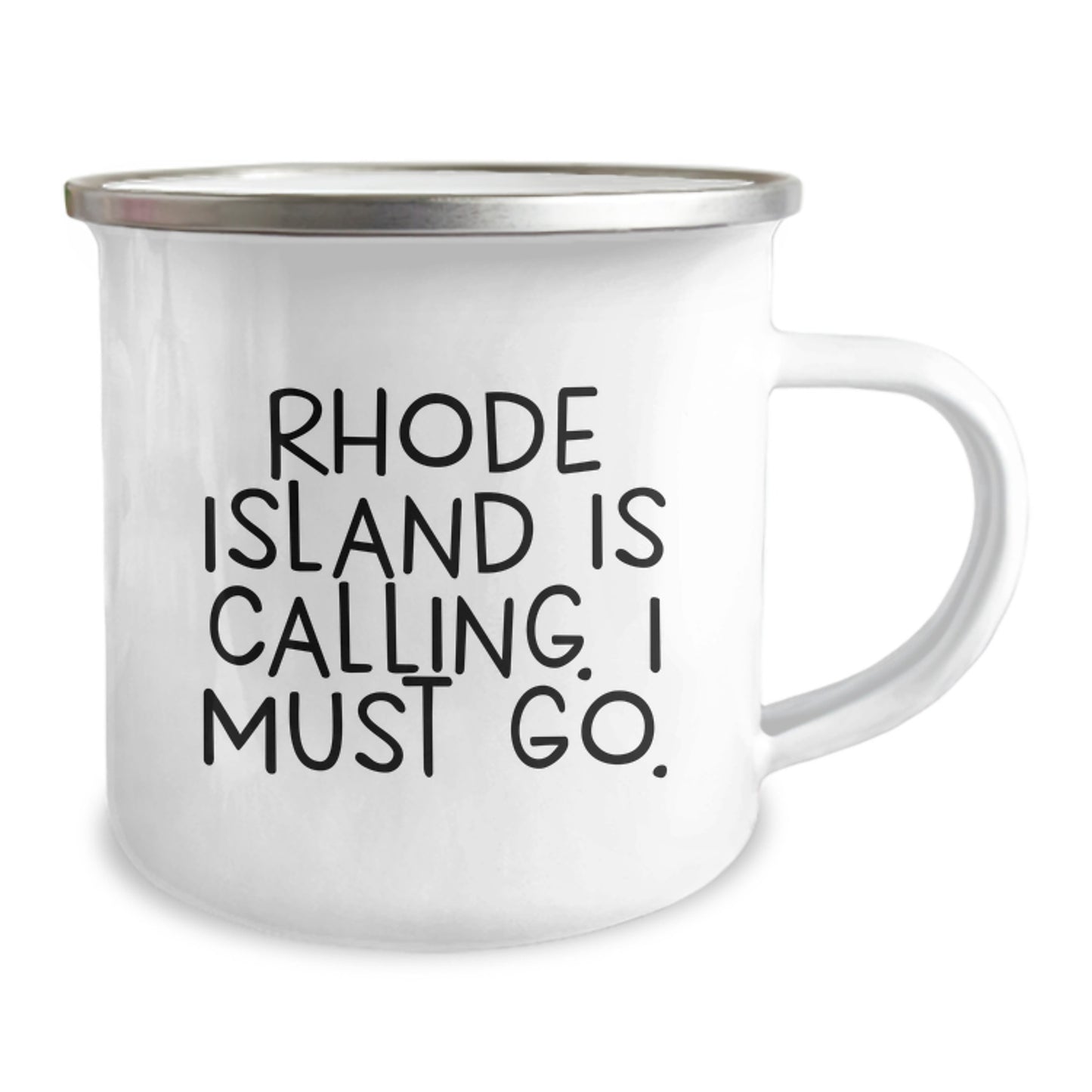 Rhode Island Camping Mug, Gifts from Friends to Rhode Island Graduates, 'Rhode Island Is Calling, I Must Go', 12 oz Stainless Steel with Enamel Finish - Image 2