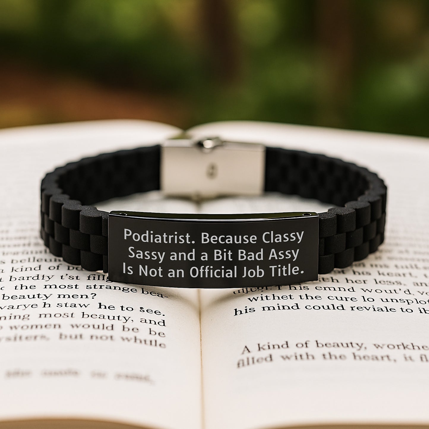 'Sassy Podiatrists Deserve Unique Gifts: Gift for Podiatrist from Friends, Graduation Unique Gifts, Classy Glide lock Clasp Black Stainless Steel Silicone Adjustable - Image 2