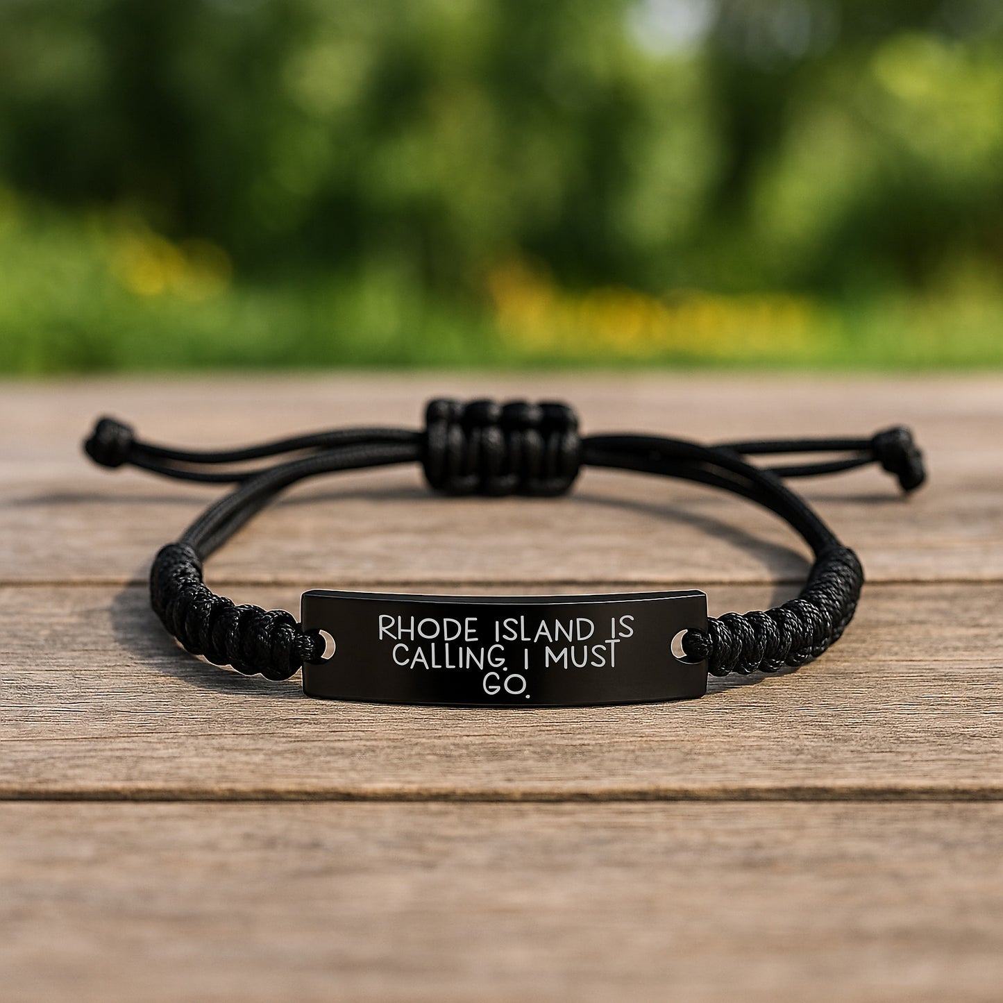 Rhode Island Calling, Gifts from Friends to Graduates, Black Rope Adjustable Bracelet, 'Rhode Island Is Calling. I Must Go.' - Image 2