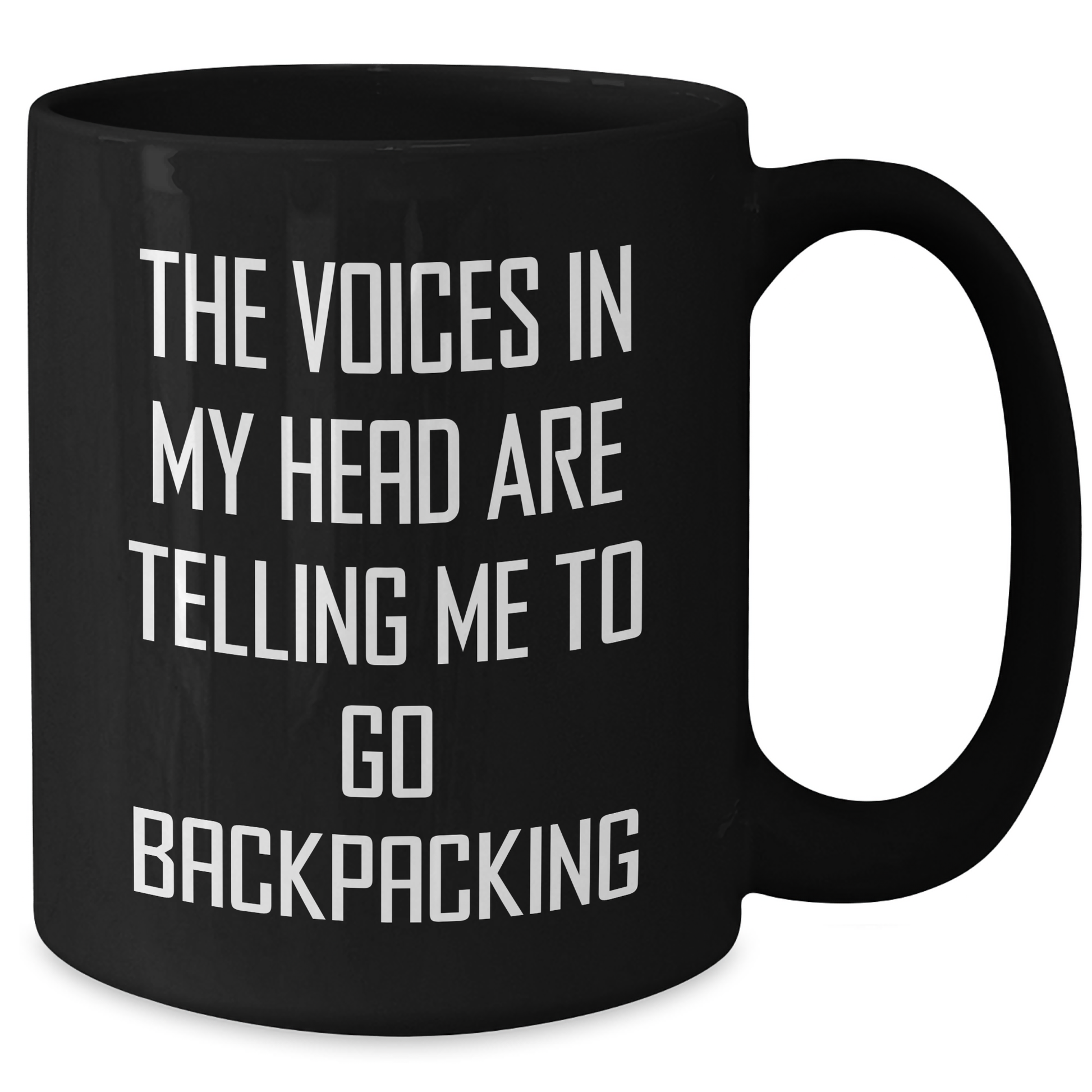 Funny Backpacking Gifts - 'The Voices In My Head Are Telling Me To Go Backpacking' Black Coffee Mug for Mom's Day from Friends, Perfect for Women and Men Backpackers - Additional