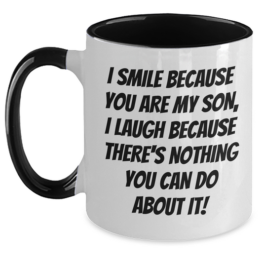 Funny Son Gifts from Mom, I Smile Because You Are My Son, Unique Two Tone Coffee Mugs for Men, Gifts for Son on Mother's Day - Main