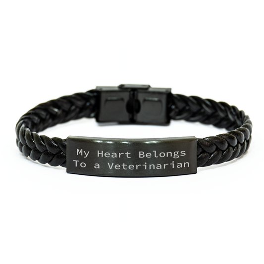 'My Heart Belongs To A Veterinarian' Interlaced Leather Bracelet, Gifts from Family to Veterinarian, Unique Father's Day Unique Gifts - Image 1