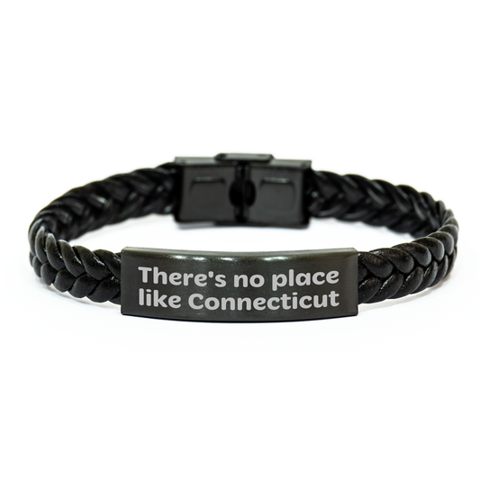 Connecticut Gift, Interlaced Leather Bracelet, Father's Day Unique Gifts from Men to Family - 'There's No Place Like Connecticut' - Image 1