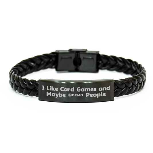 'I Like Card Games And Maybe 3 People' Inspired Interlaced Leather Bracelet, Unique Card Games Gifts for Men, Women, and Friends, Father's Day Unique Cards - Image 1