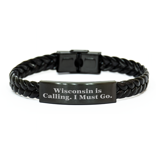 Wisconsin Calling Interlaced Leather Bracelet Gifts for Graduates from Friends and Family, Inspirational Quote - Image 1
