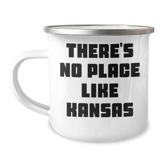 Father's Day Unique Gifts from Kansas, 'There's No Place Like Kansas' Camping Mug, 12 oz Stainless Steel with Enamel Finish, Funny Quote, Unique Gifts for Men or Women - Image 1