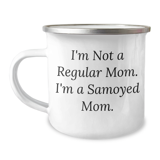 Samoyed Dog Mom Camping Mug, Funny Quote Gifts for Men, Father's Day Unique Gifts from Family, 12 oz Stainless Steel with Enamel Finish - Image 1
