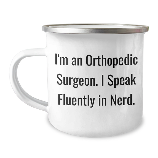 Orthopedic Surgeon Gifts, Funny Mugs for Him, Gifts from Family - I Speak Fluently In genius, 12 oz Stainless Steel Camping Mug for Father's Day - Image 1