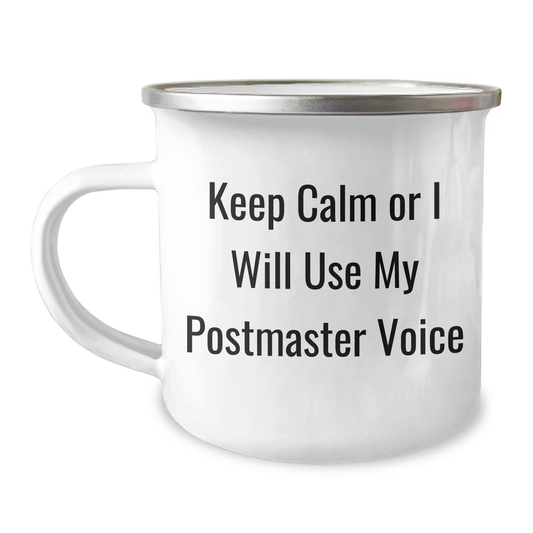 Keep Calm Postmaster Gifts from Mom for Mother's Day, Funny Camping Mug for Her, 12 oz Stainless Steel with Enamel Finish, Permanent Printing - Image 1