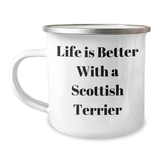 Life Is Better With A Scottish Terrier Dog Camping Mug | Funny Scottish Terrier Dog Lover Gifts For Father's Day | 12 oz Enamel Finished Stainless Steel Mug - Image 1
