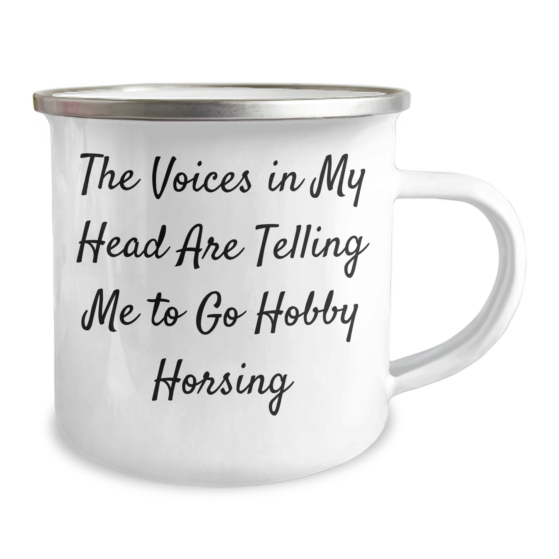 Funny Hobby Horsing Gifts for Men, 'The Voices In My Head Are Telling Me To Go Hobby Horsing' Quote, 12 oz Camping Mug, Father's Day Unique Gifts from Men to Family - Image 2