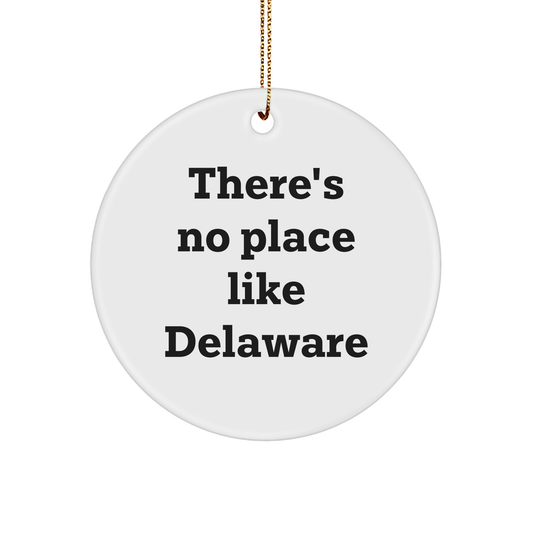 Delaware Circle Ornament Gifts from Friends for Delaware Lovers, Funny Quote 'There's No Place Like Delaware' Circle Ornament, Christmas Decor - Image 1