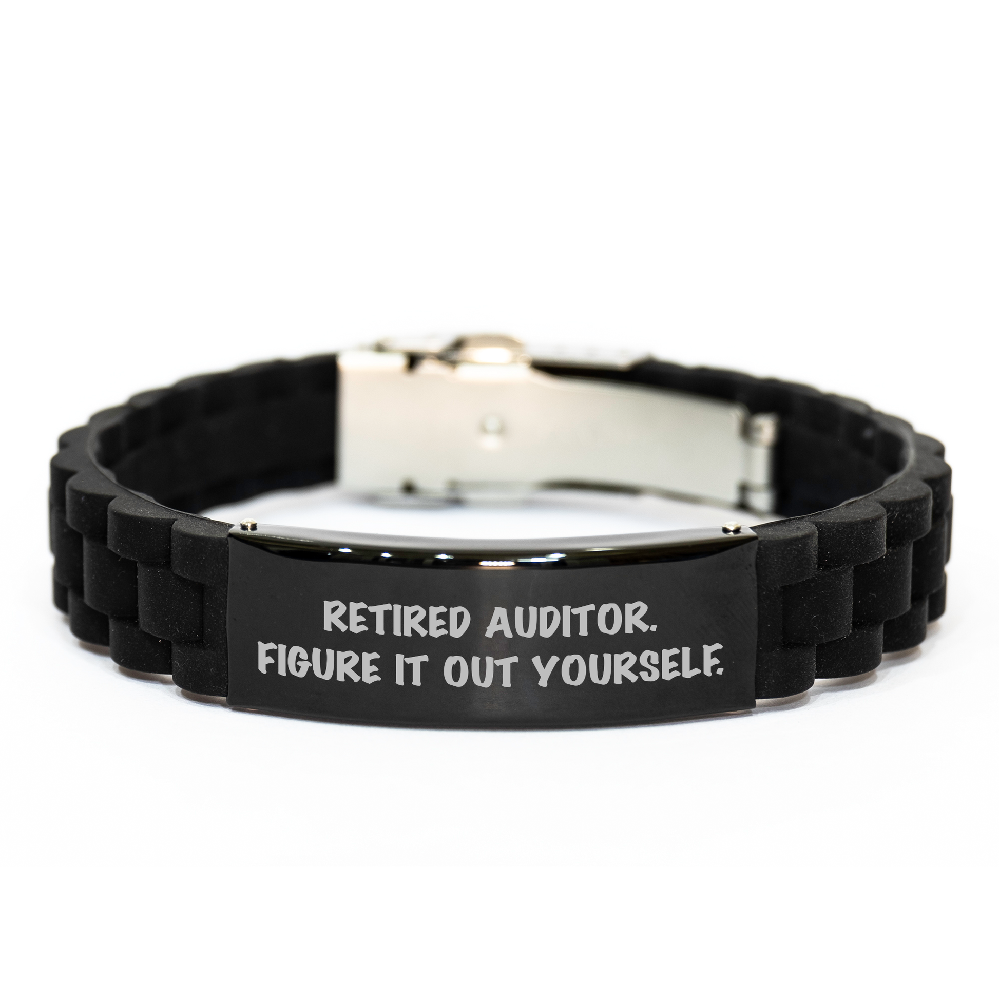 'Figure It Out Yourself' - Auditor Gifts for Father's Day - Glide lock Clasp Bracelet from Men for Men - Adjustable Black Stainless Steel and Silicone - Gifts from Friends for Auditor - Image 1