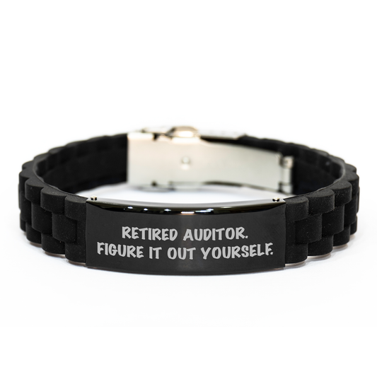 'Figure It Out Yourself' - Auditor Gifts for Father's Day - Glide lock Clasp Bracelet from Men for Men - Adjustable Black Stainless Steel and Silicone - Gifts from Friends for Auditor - Image 1