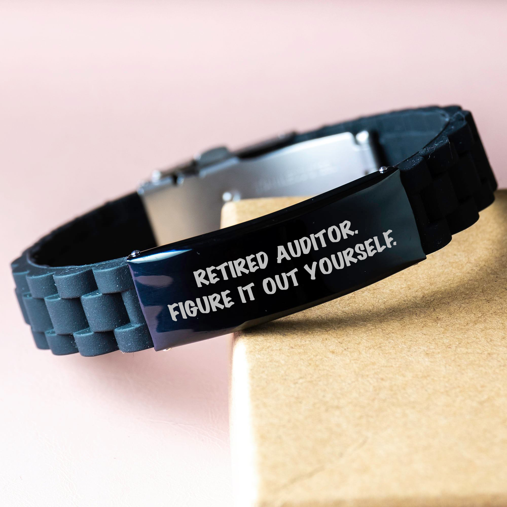 'Figure It Out Yourself' - Auditor Gifts for Father's Day - Glide lock Clasp Bracelet from Men for Men - Adjustable Black Stainless Steel and Silicone - Gifts from Friends for Auditor - Image 3