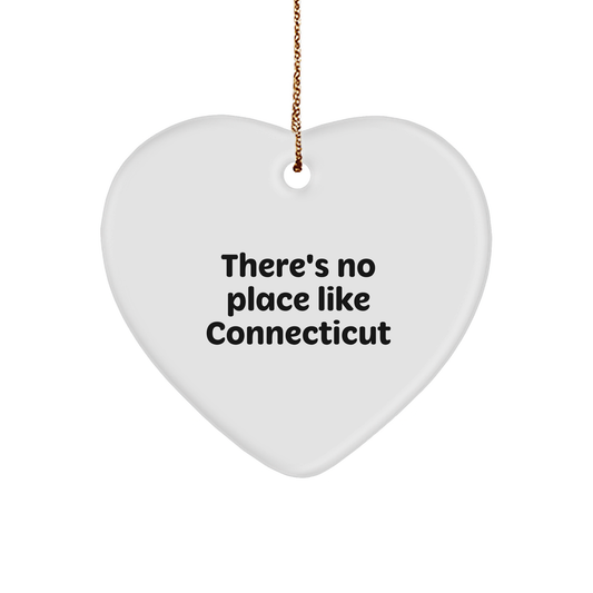 Connecticut Heart Ornament, 'There's No Place Like Connecticut', White, Unique Gifts for Men, Women, Friends, Family, Christmas Decorations - Image 1