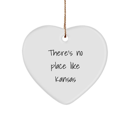 Funny Kansas Heart Ornament Gifts from Men to Friends, 'There's No Place Like Kansas' Quote, Christmas Unique Gifts - Image 1