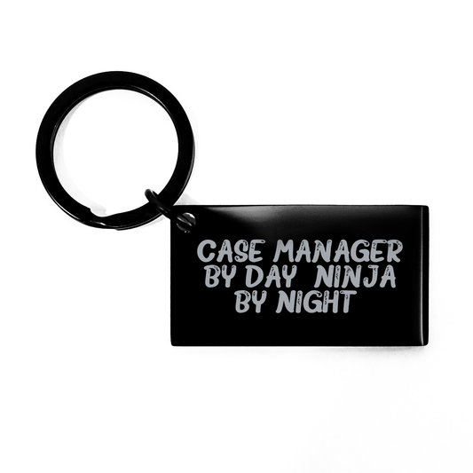 Case Manager Gifts, Funny Keychain, 'Case Manager By Day. Ninja By Night.' Engraved, Gifts from Family for Father's Day - Image 1