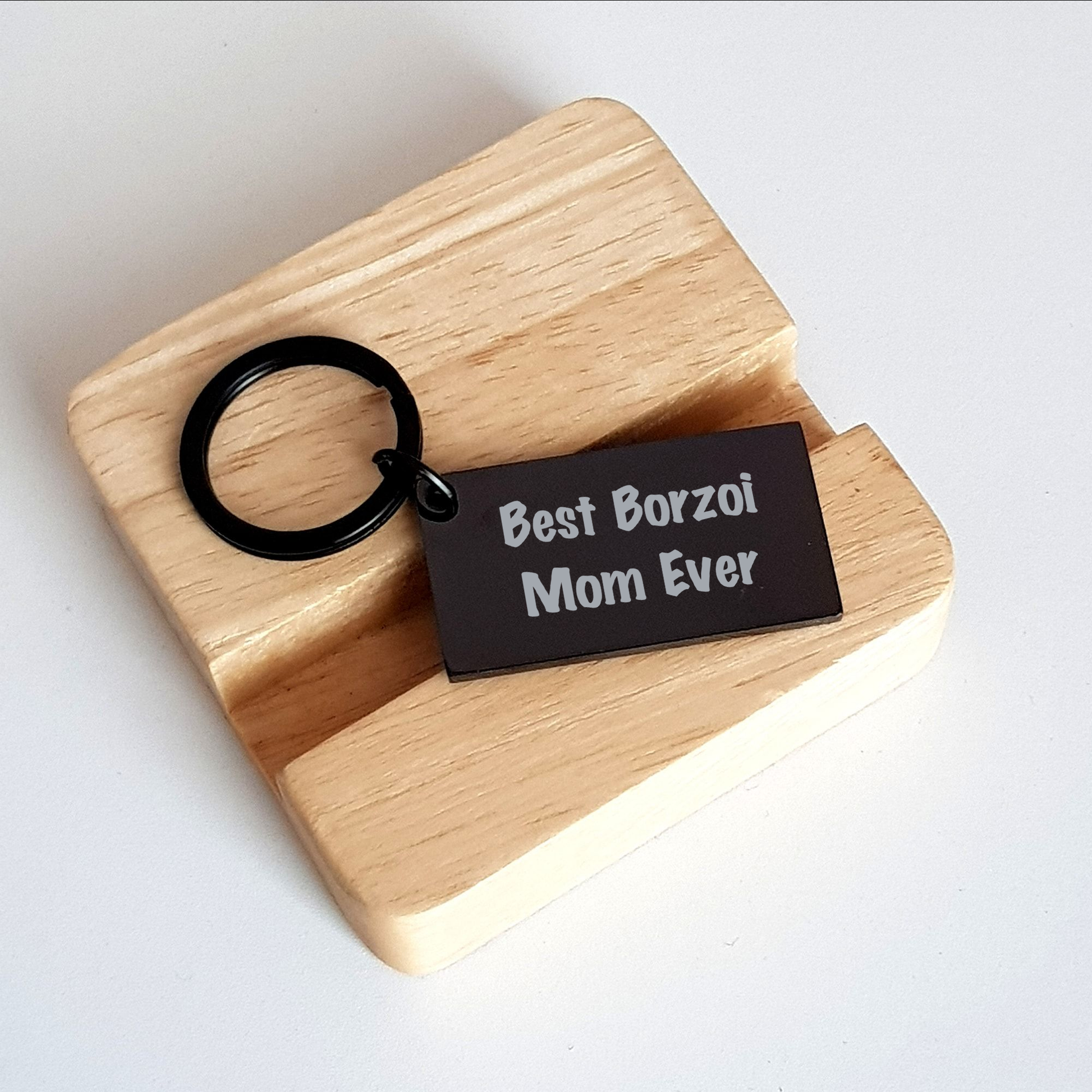 Borzoi Dog Lover's Funny Gift for Father's Day: Engraved Stainless Steel Borzoi Dog Keychain for Him, Unique Borzoi Mom Ever Present for Best Dad, Funny Borzoi Dog Themed Gifts for Him from Friend - Image 2