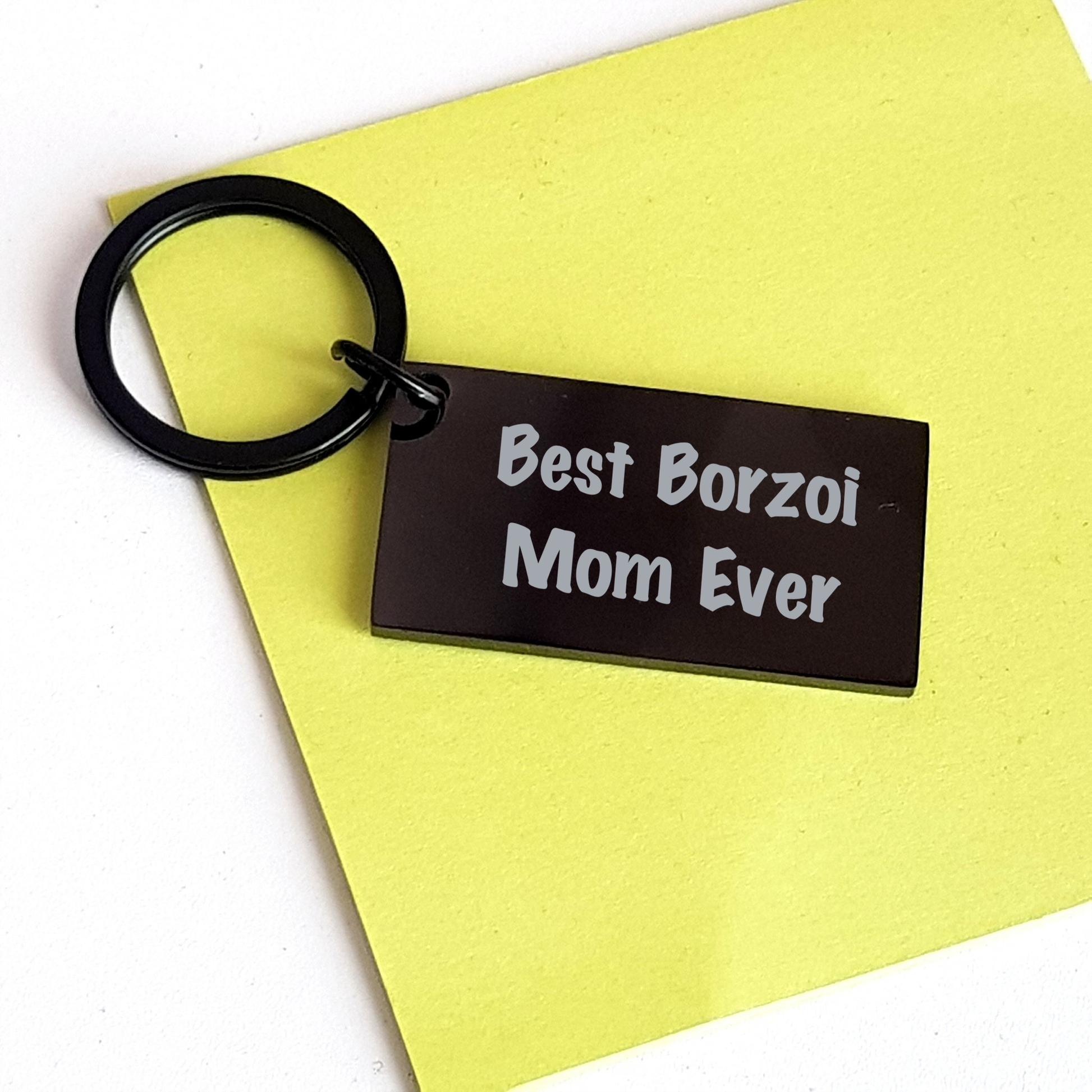 Borzoi Dog Lover's Funny Gift for Father's Day: Engraved Stainless Steel Borzoi Dog Keychain for Him, Unique Borzoi Mom Ever Present for Best Dad, Funny Borzoi Dog Themed Gifts for Him from Friend - Image 3