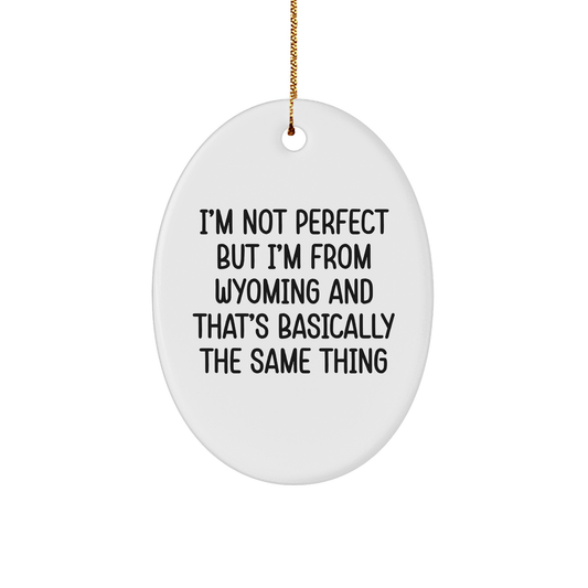 Funny Wyoming Gifts: Wyoming Inspired Oval Ornament, White Sturdy MDF, 3 Inch, Gold-Tone String, Perfect Christmas Unique Gifts for Wyoming Lovers, Gifts from the Heart, Gifts for Him or Her - Image 1