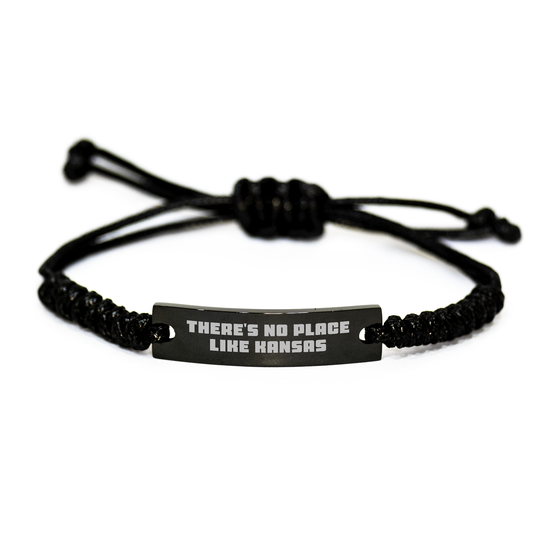 Kansas Rope Bracelet, 'There's No Place Like Home' Quote, Black Stainless Steel, Adjustable, Perfect for Father's Day Unique Gifts from Family, Friends, or Coworkers to Men in Kansas - Image 1