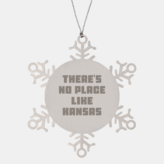 Kansas Snowflake Ornament, Funny Quote Gifts from Friends to Family, Christmas Unique Gifts for Women Men in Kansas, There's No Place Like Kansas - Image 1