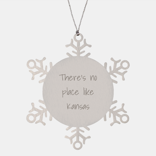 Funny Kansas Snowflake Ornament, Gifts from Men to Friends for Christmas, 'There's No Place Like Kansas' - Image 1