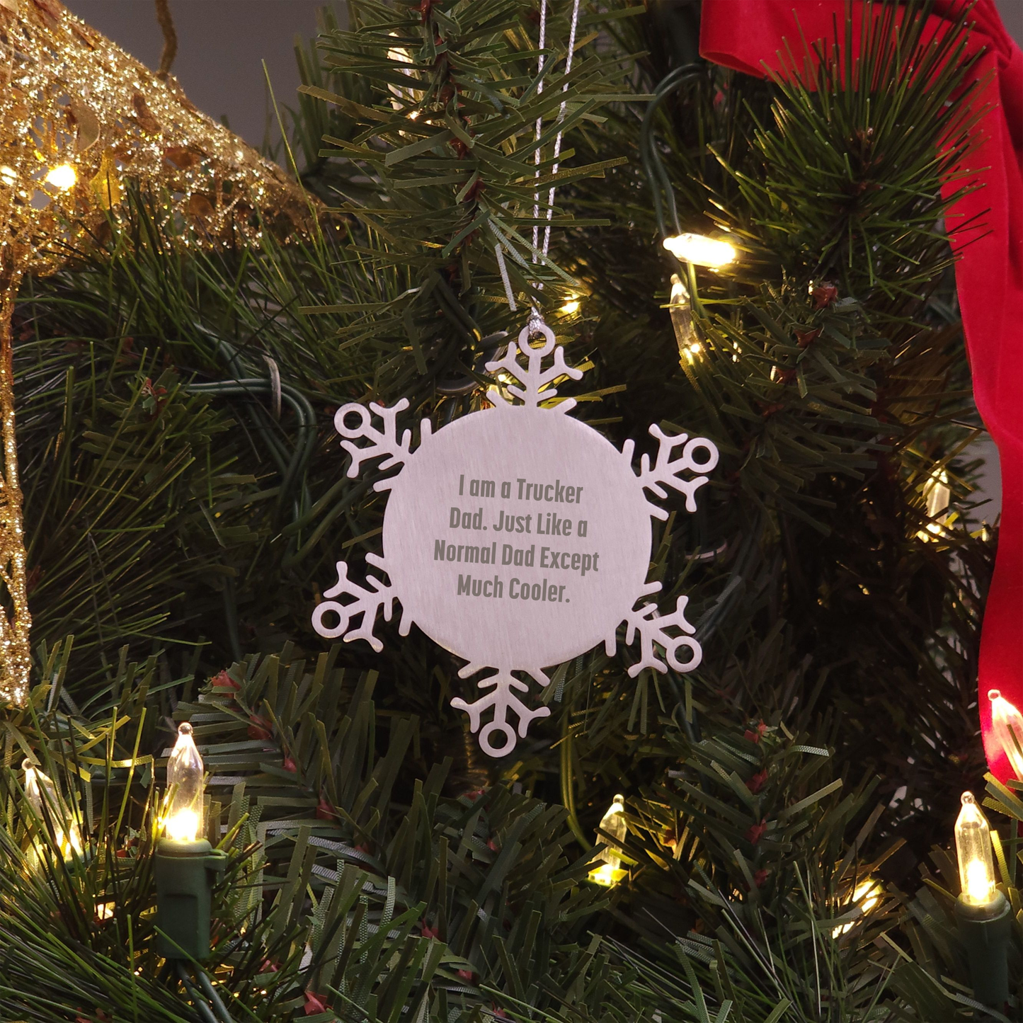 Cool Trucker Dad Snowflake Ornament, Gift from Men to Trucker Friends and Family, Unique Christmas Unique Gift for Trucker Fans, Funny Quote Inspired - Image 3