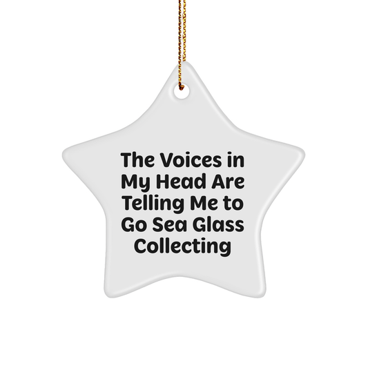 Funny Sea Glass Collecting Star Ornament Gifts for Beach Lovers at Christmas - A Hilarious Quote for Sea Glass Collectors, Durable MDF Construction, Vibrant Printing, and a Festive Gold Cord - Image 1