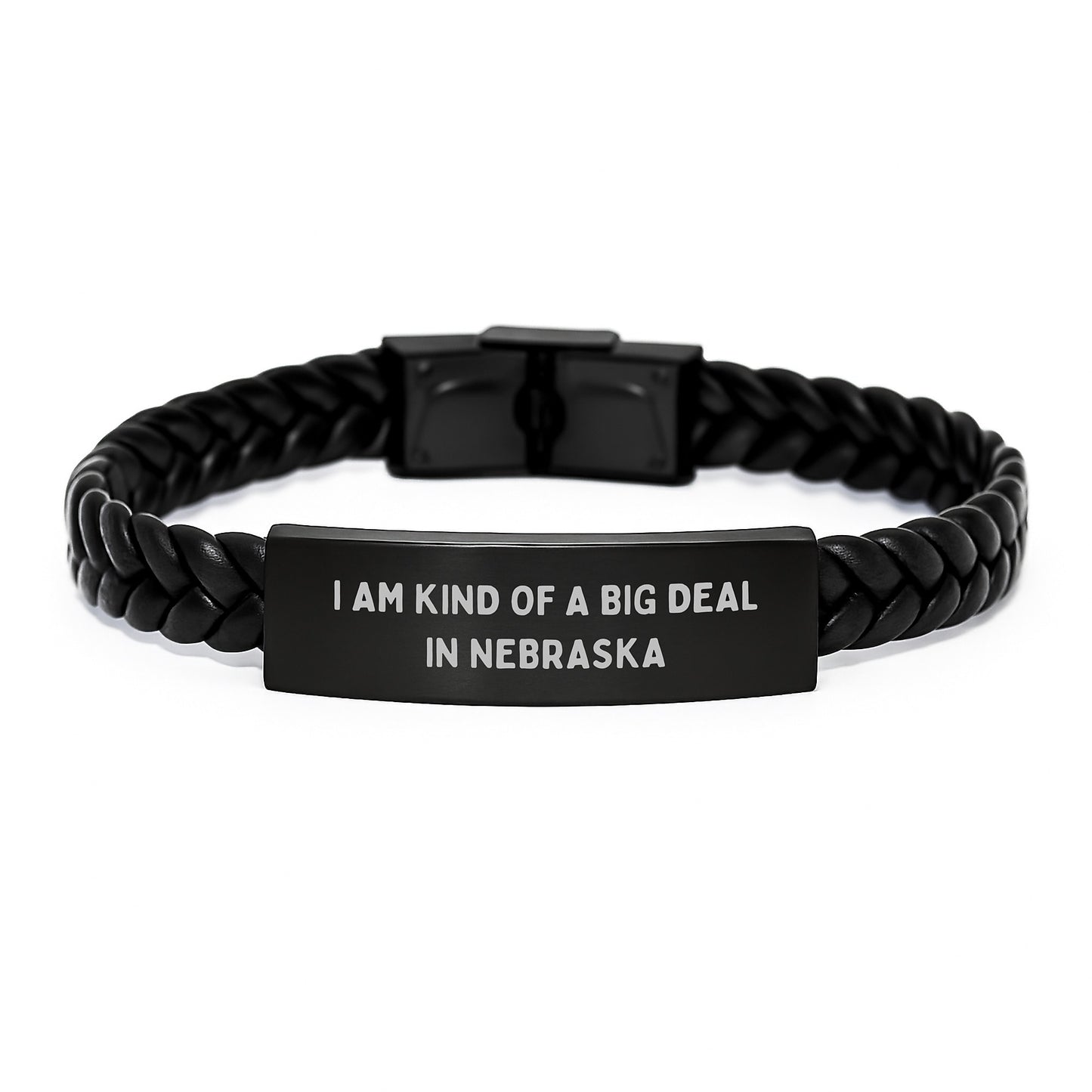 Funny Nebraska Gifts from Friends to Family - Interlaced Leather Bracelet with Quote 'I Am Kind Of A Prime Selection In Nebraska' for Graduation - Image 1