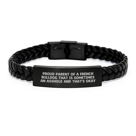 'Asshole' French Bulldog Parent Gifts for Graduation - Interlaced Leather Bracelet from Friends, Family, Coworkers - Unique Graduation Gifts for Men, Women, Friends, Family - Image 1