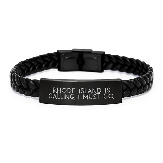 Rhode Island Calling Gifts for Men - Interlaced Leather Graduation Unique Presents from Friends - Image 1