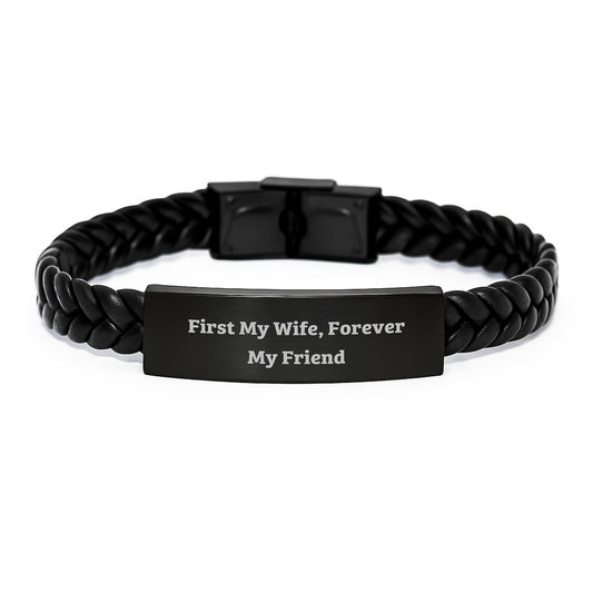 'First My Wife, Forever My Friend' Interlaced Leather Wife Bracelet, Gifts from Husband, Unique Graduation Gift for Wife, 7.87 inches Long, Stainless Steel and PU Leather Combination - Image 1