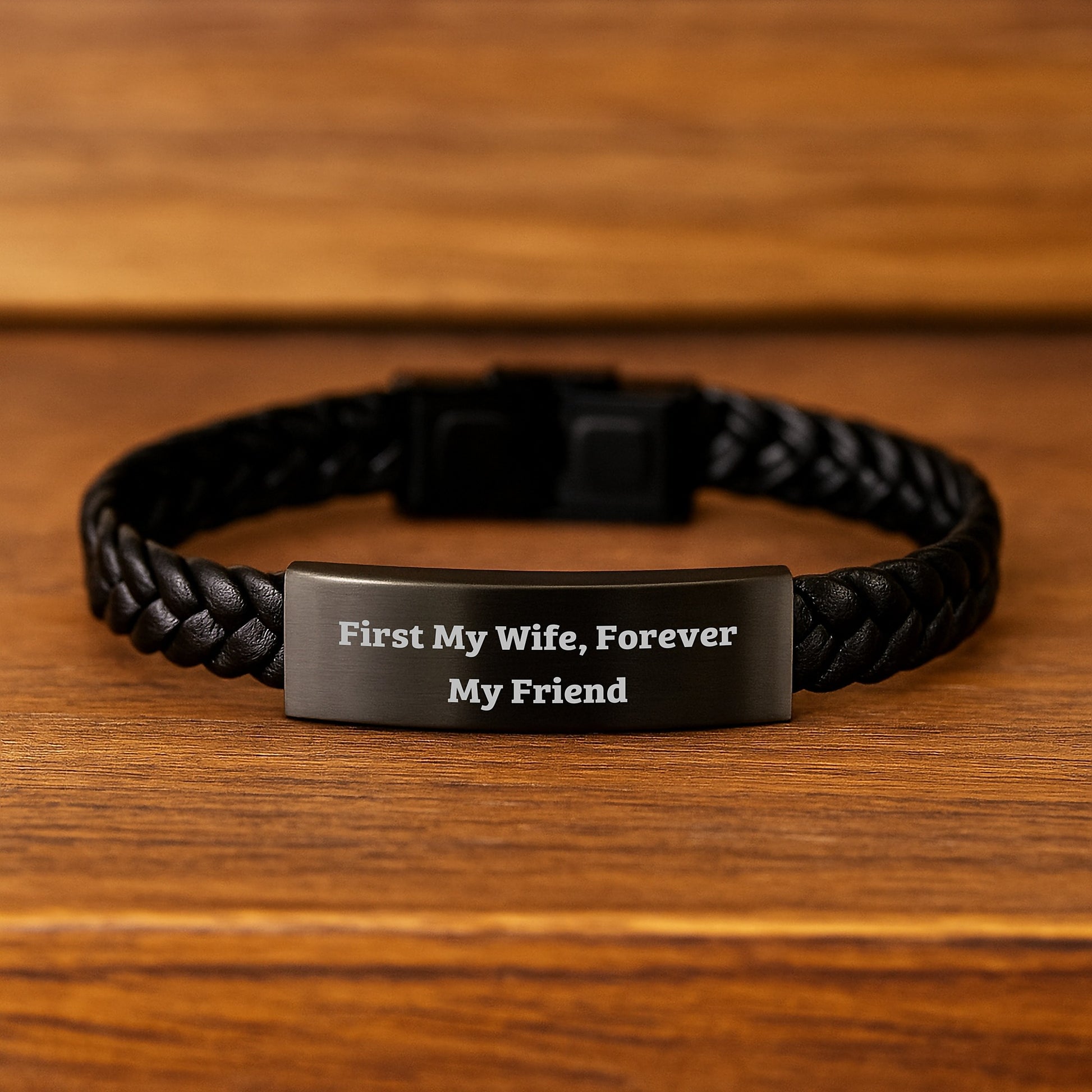 'First My Wife, Forever My Friend' Interlaced Leather Wife Bracelet, Gifts from Husband, Unique Graduation Gift for Wife, 7.87 inches Long, Stainless Steel and PU Leather Combination - Image 2