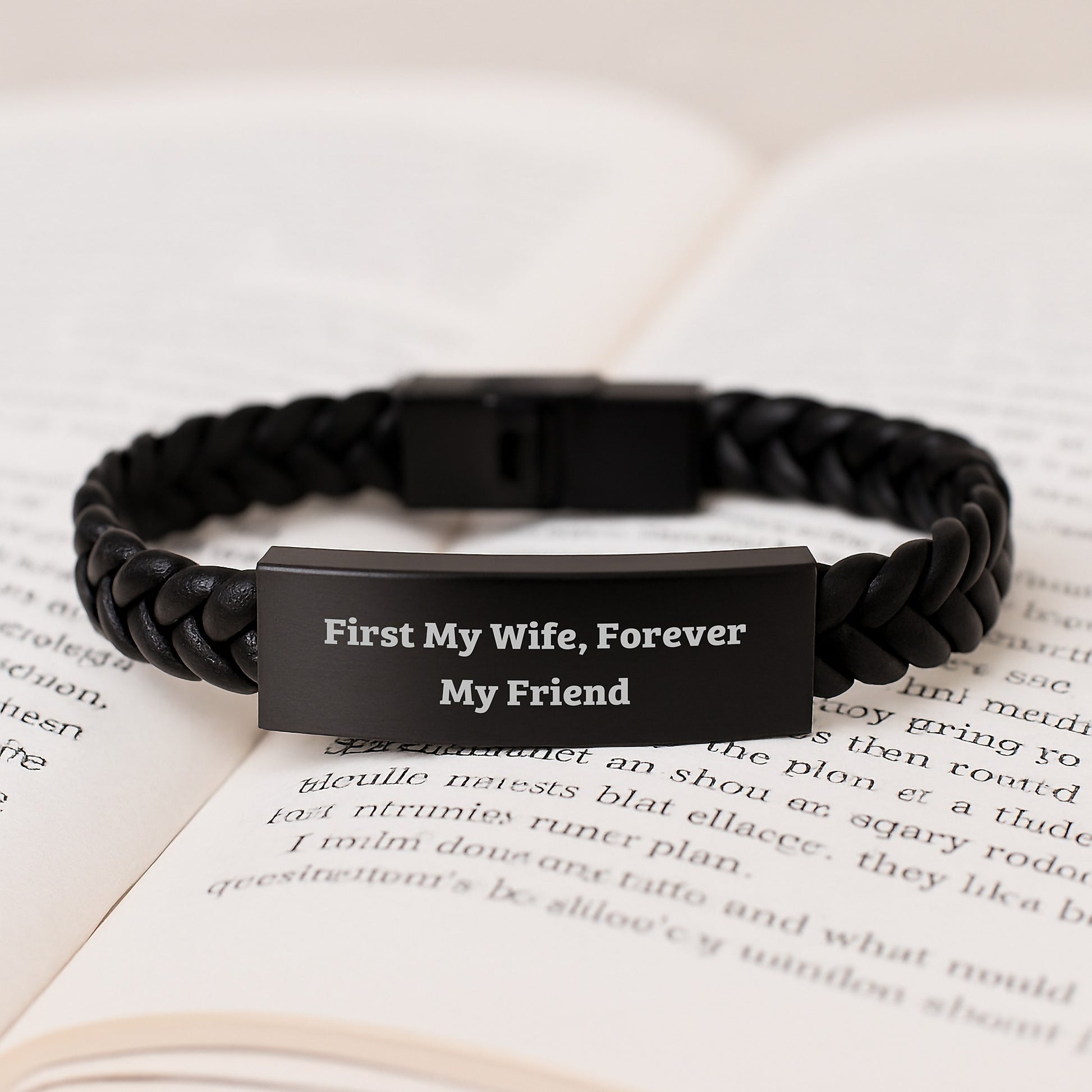 'First My Wife, Forever My Friend' Interlaced Leather Wife Bracelet, Gifts from Husband, Unique Graduation Gift for Wife, 7.87 inches Long, Stainless Steel and PU Leather Combination - Image 3