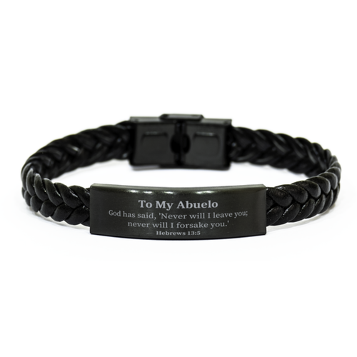 Abuelo Braided Leather Bracelet Inspirational Gift Hebrews 13:5 Christmas Birthday Graduation Hope Confidence